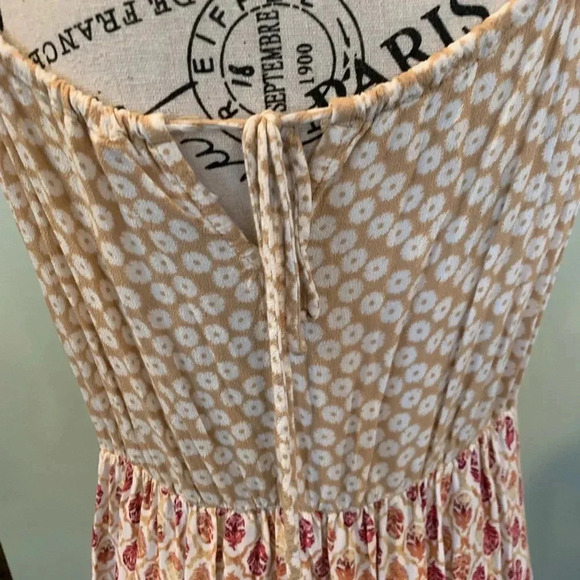 Xhileration Women’s Small Boho Maxi Sundress Dress Red and Tan Adjustable Straps - Picture 8 of 11